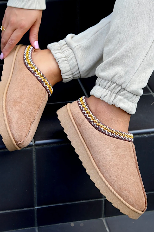 Tazmin Fur Lined Slippers In Taupe