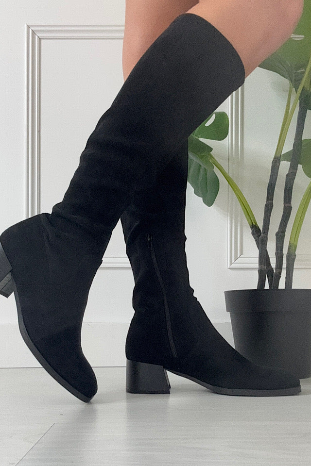 Maddie Black Long Suedette Boots