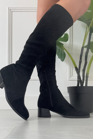 Maddie Black Long Suedette Boots