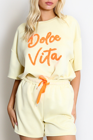 Dolce Vita Top & Short Co-Ord In Soft Lemon