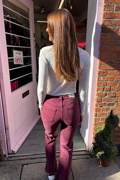 Nellie Burgundy Patch Pocket Front Jean