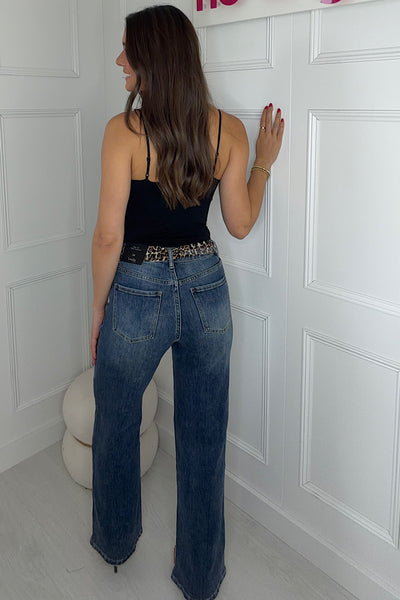 Cindy Leopard Print Scarf Dark Denim Jeans