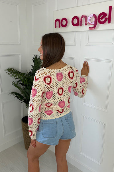 Sammy Crochet Cardigan In Pink