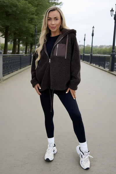 Chocolate Pocket Hooded Teddy Jacket