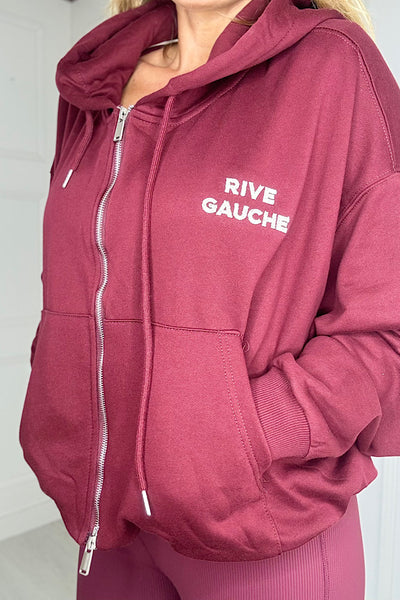 VIVE GAUCHE Oversized Zip Up Hoodie In Burgundy