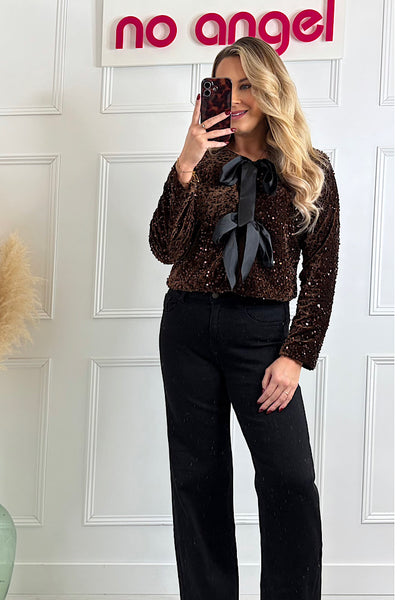 Luxe Sequin Tie Jacket In Chocolate