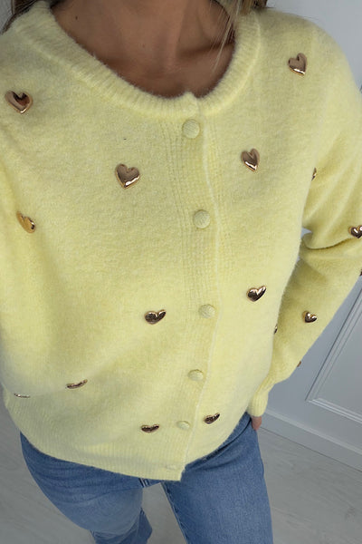 Imogen Gold Heart Cardigan In Lemon