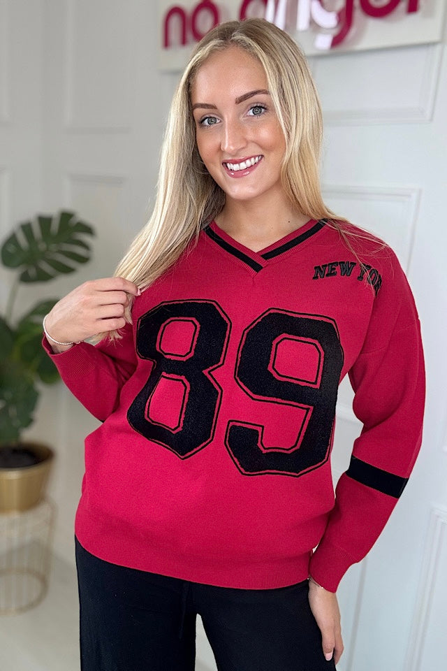 Red & Black 89 Logo Knitted Jumper