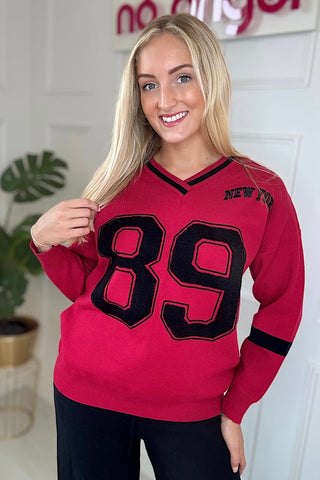 Red & Black 89 Logo Knitted Jumper