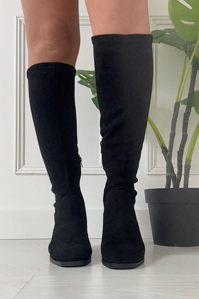 Maddie Black Long Suedette Boots
