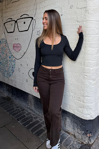 Nieve Stretch Wide Leg Chocolate Jeans