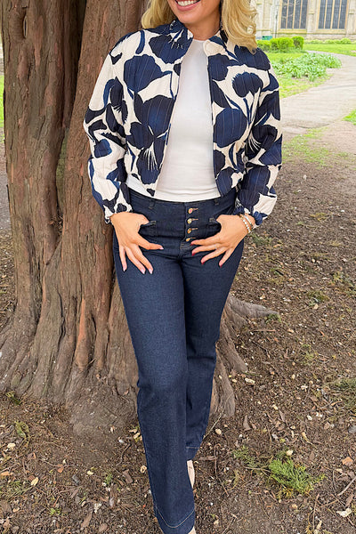 Quilted Cropped Bomber In Navy