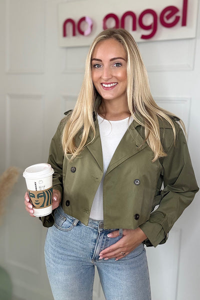 Khaki Green Cropped Trench Jacket