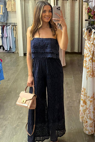 Melissa Lace Bandeau Jumpsuit In Navy