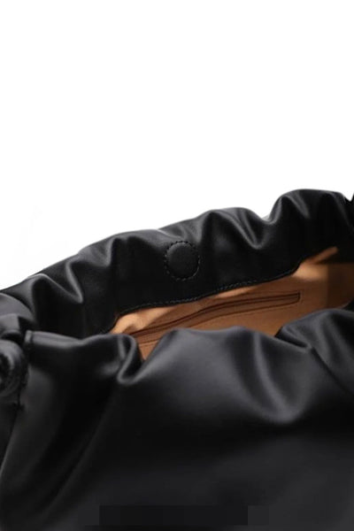 Faux Leather Drawstring Bag In Black