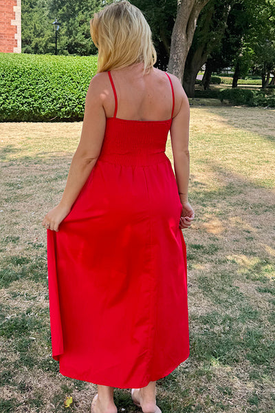 Nancy Shirred Dress In Red