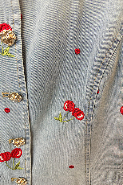 Denim Cherry 🍒 Shorts & Waistcoat Set