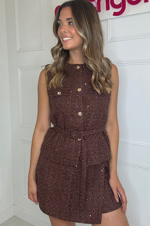 Chocolate Brown Tweed Waistcoat With Belt