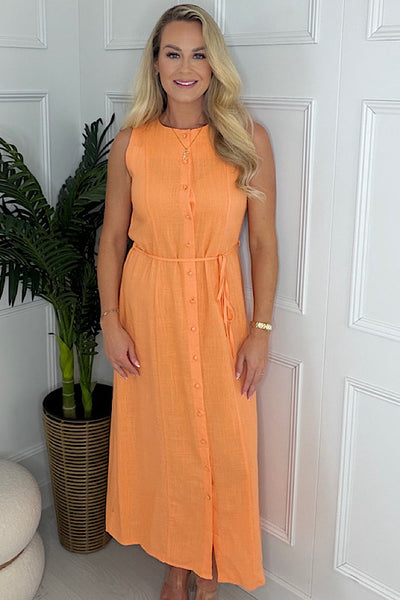 Scarlett Linen Midi Dress In Orange