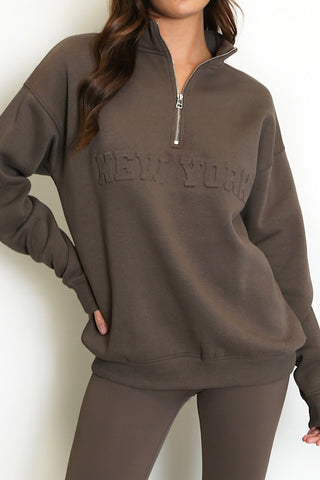 Chocolate NEW YORK Slogan Zip Sweatshirt