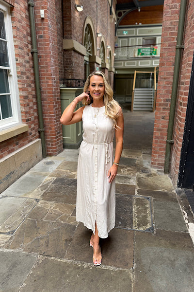 Scarlett Linen Midi Dress In Stone