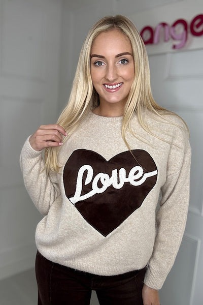 Love Heart Jumper In Oatmeal