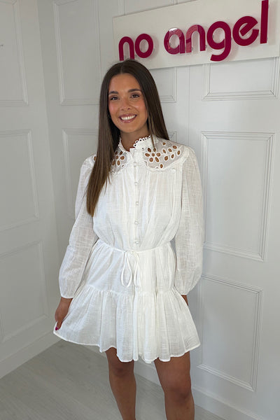 Beatrix Broderie Dress In White