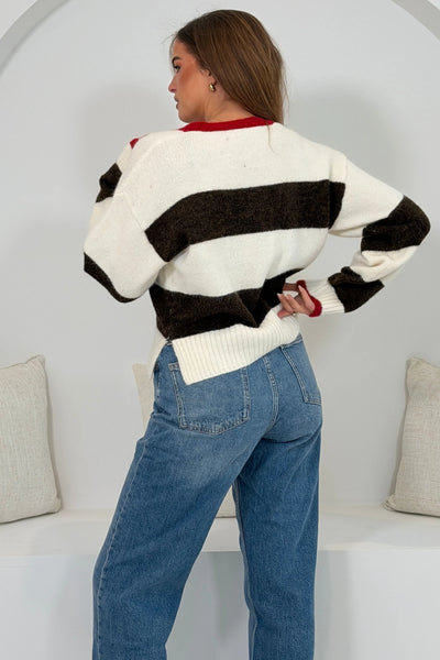 Leigh Striped Cardigan With Pearl Buttons