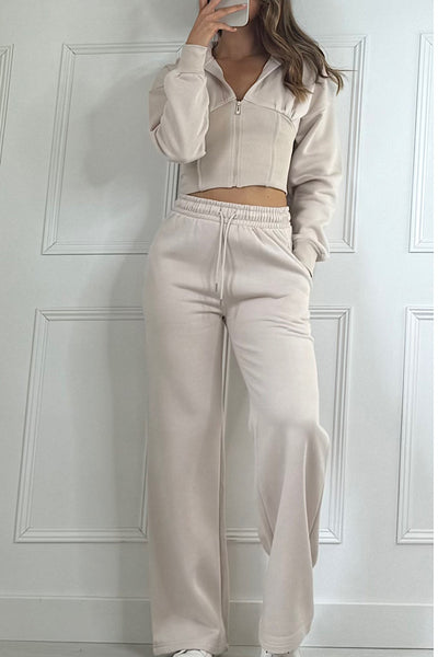 Stone Cropped Hoodie And Jogger Co-ord