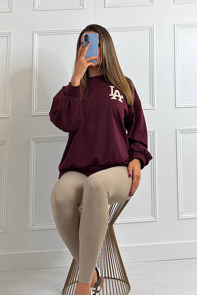 LA Slogan Sweatshirt In Burgundy