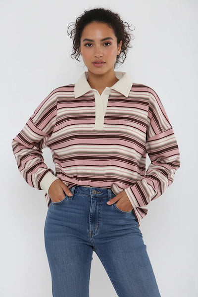 Melanie Copenhagen Pink Stripe Collar Sweatshirt