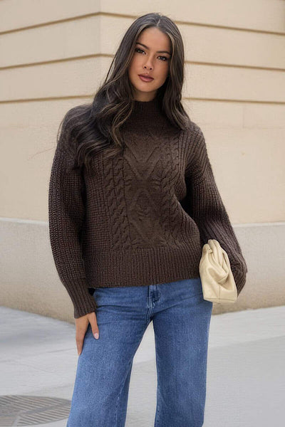 Chocolate Cable Neck Jumper