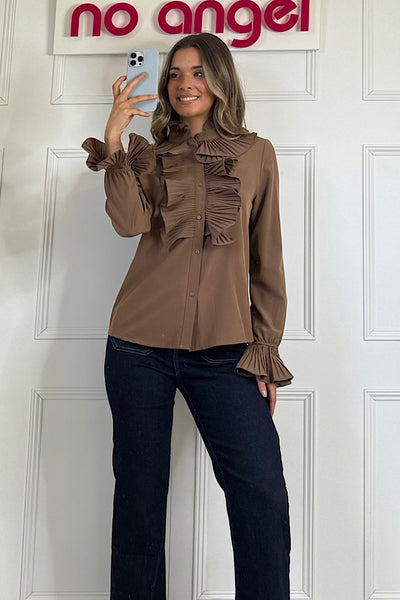 Marcie Chocolate Frill Blouse