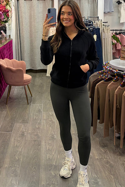 Black Soft Full Zip Hooded Active Jacket