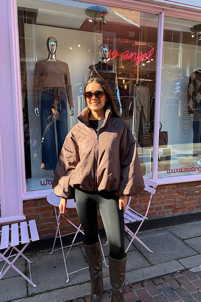 Alex Chocolate Balloon Sleeve Puffer Jacket