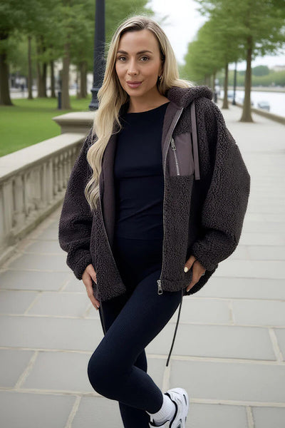 Chocolate Pocket Hooded Teddy Jacket