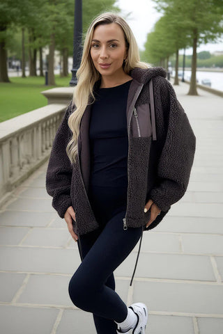 Chocolate Pocket Hooded Teddy Jacket