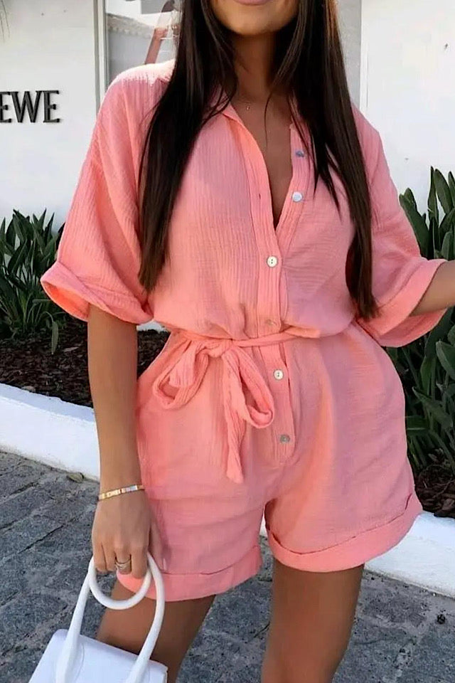 Darcy Cheesecloth Playsuit In Peach