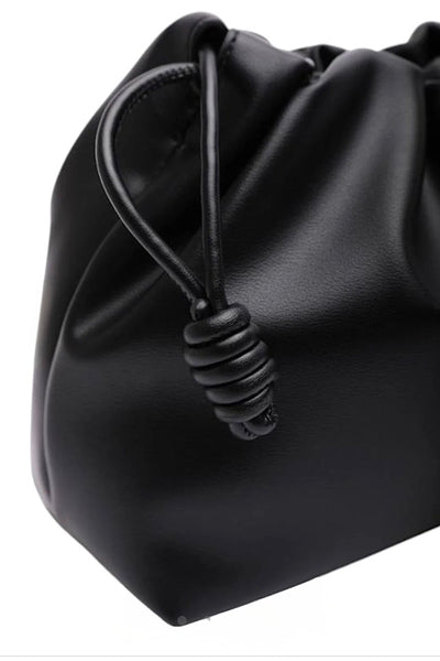 Faux Leather Drawstring Bag In Black