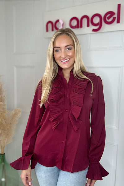 Marcie Wine Frill Blouse