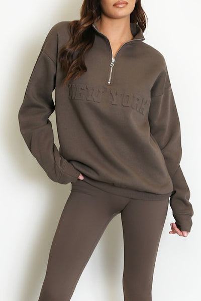 Chocolate NEW YORK Slogan Zip Sweatshirt