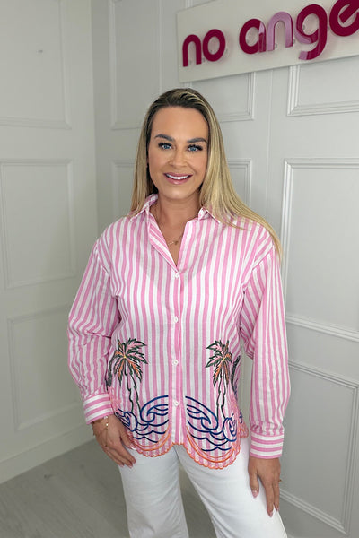Pink Stripe Palm Tree Shirt