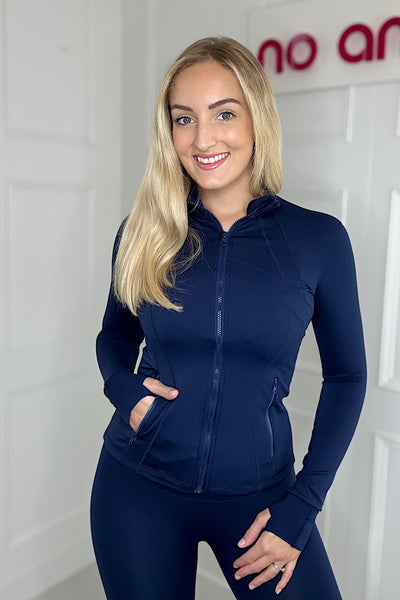 Navy Sculpted Zip Up Active Gym Jacket
