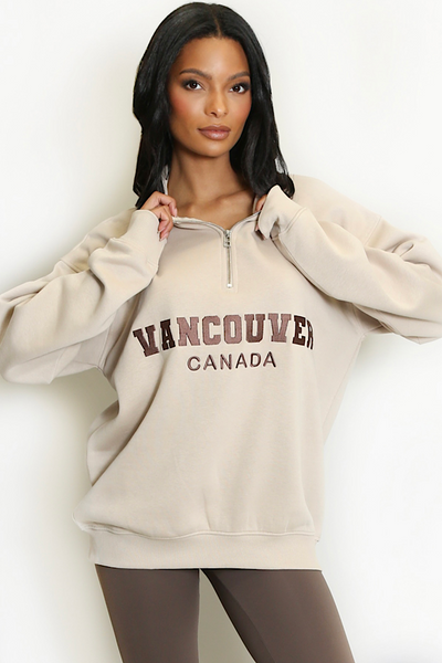 Cream Vancouver Slogan Zip Sweatshirts