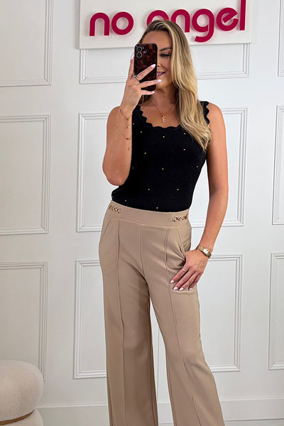 Nina Gold Stud Knitted Vest In Black