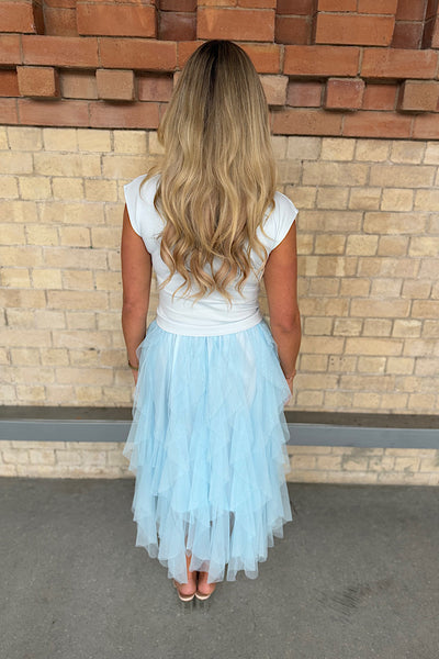 Beau Layered Tulle Midi Dress In Blue