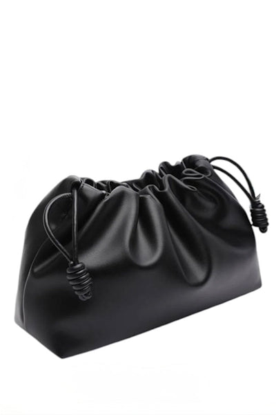 Faux Leather Drawstring Bag In Black