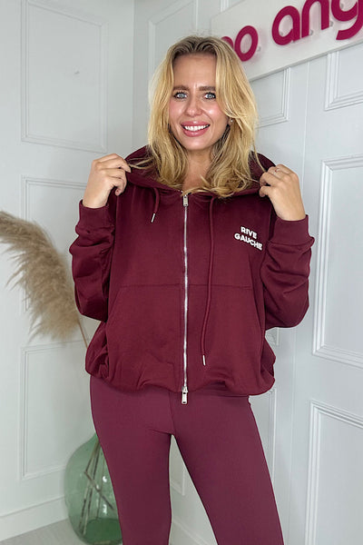 VIVE GAUCHE Oversized Zip Up Hoodie In Burgundy
