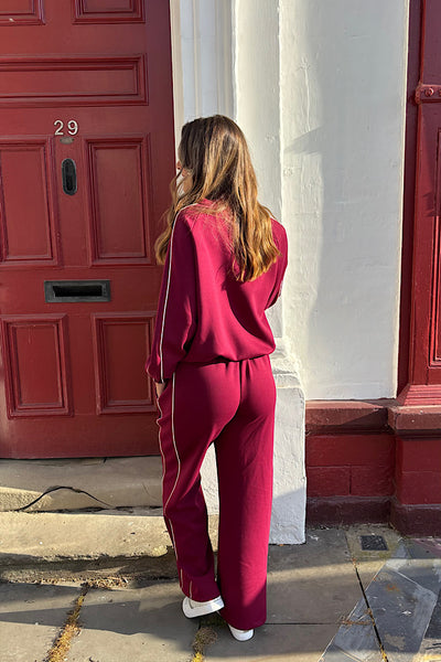 Perri Contrast Trim Tracksuit In Burgundy