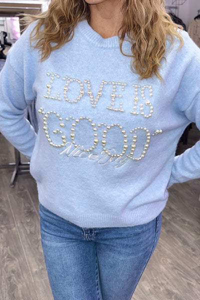 Arabella Baby Blue Pearl Detail Jumper